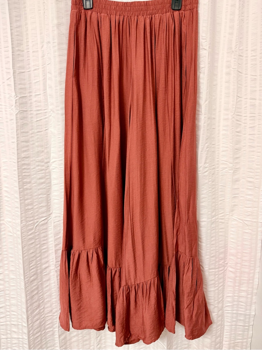 Wide Leg Ruffle Hem Pants w/ Pockets in Rust - Picture 4 of 11